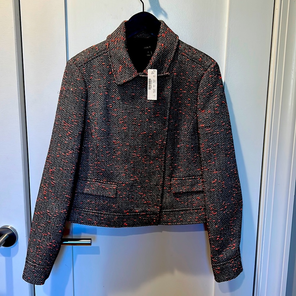 NWT JCREW JACKET BLAZER LINED SZ 4 Gray White Pink spots